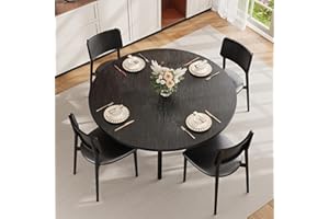 TackView 47" Round Dining Table for 4-6, Kitchen Table with Sturdy Metal Frame, Space - Saving Circle Table for Small Spaces 