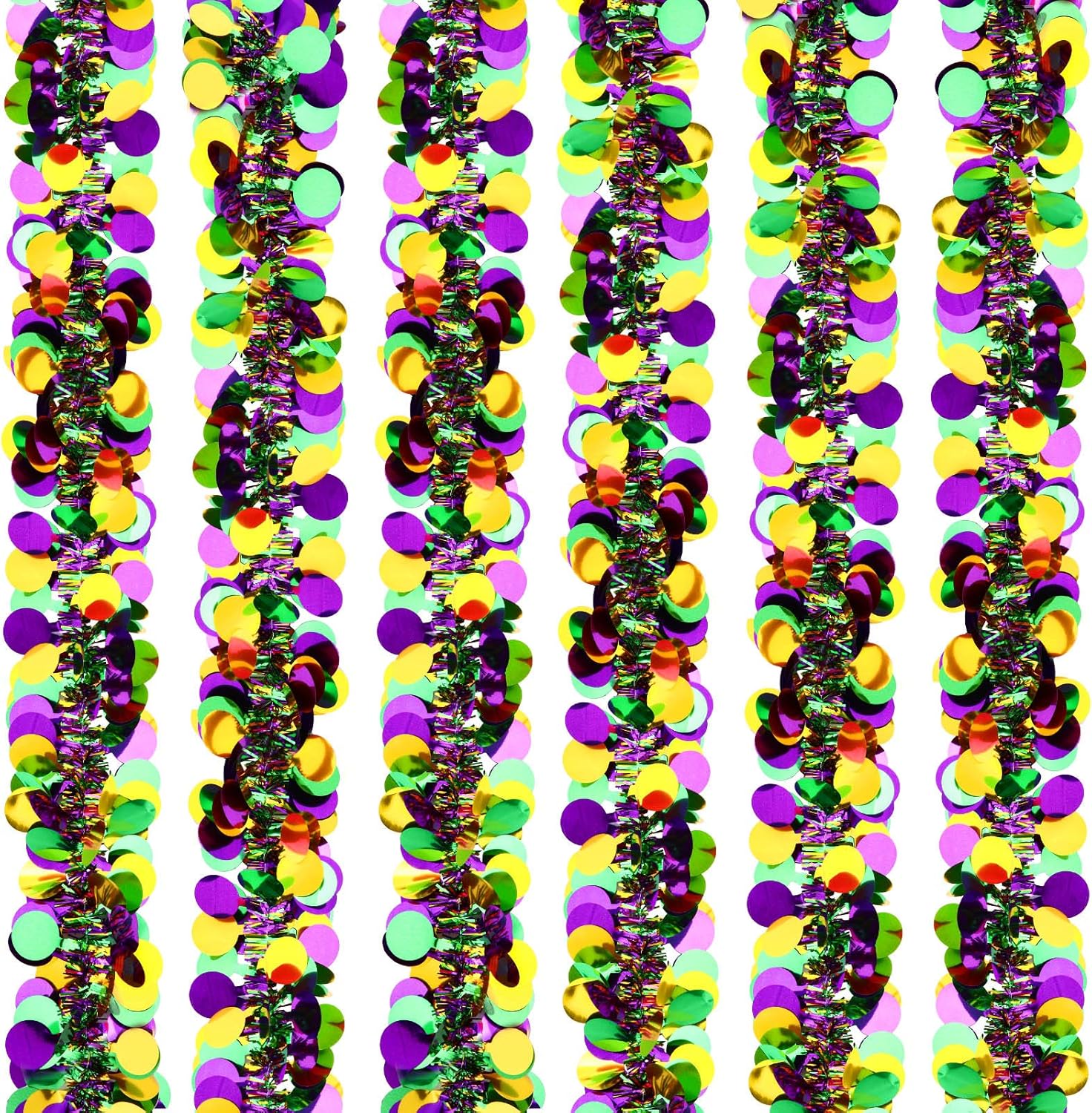 Wreaths, Garlands & Swags - 6 Pcs 39.4 Feet Mardi Gras Tinsel Garland Golden Purple Green Metallic Tinsel Garland Twist Hanging Fringe Garland for Mardi Gras Carnival Tinsel Garland Set Party Outdoor Decoration (Rectangle Style)