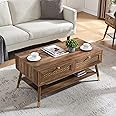 JYED Mid Century Modern Coffee Table 41.9" Wx21.6 Dx19.7 H - Rustic Oak Wood with Storage Drawers & Open Shelf, Compact Living Room Furniture for Small Spaces