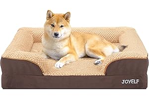 JOYELF Orthopedic Dog Bed for Medium Dogs, Foam Sofa Couch Bed, Bolster Waterproof Pet Bed with Removable Washable Cover and Nonskid Bottom for Small to Medium Dogs - Coffee