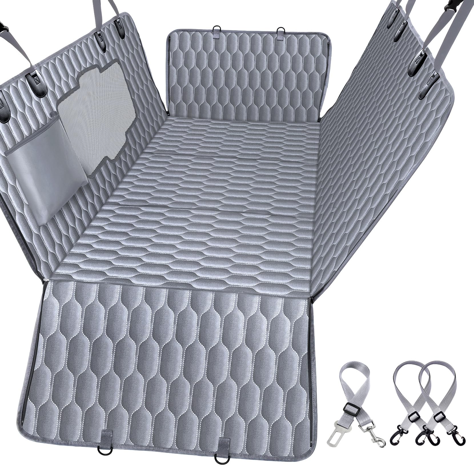 Chumajor Back Seat Extender for Dogs-Supports 400lb,Waterproof Dog Car Seat Cover Hard Bottom-Detachable,600D Heavy Duty Scratch Proof Nonslip Soft,Dog Hammock for Car,SUVs-Grey Image