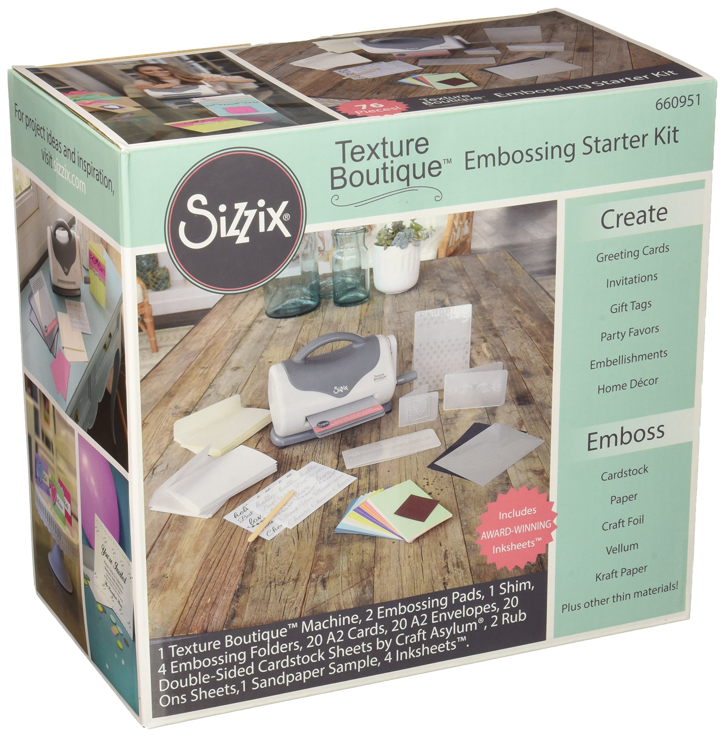 Sizzix 660951 Texture Boutique Embossing Machine Starter Kit White