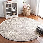 SAFAVIEH Jardin Collection Area Rug - 6' Round, Grey & Ivory, Handmade Floral Wool Blend, Ideal for High Traffic Areas in Liv