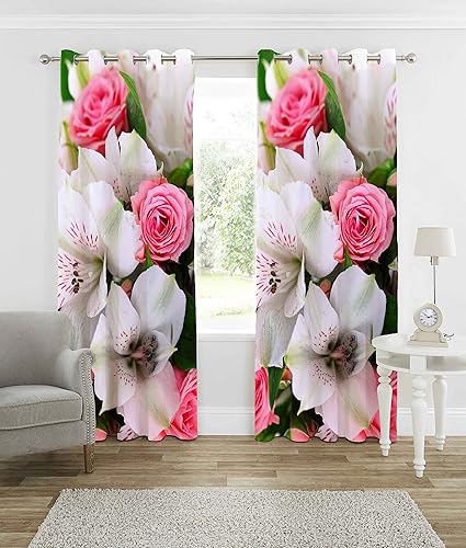 b7 CREATIONS Polyester Knitted Floral Digital Printed Curtain for Door (White, 7 Feet)- 1Curtain