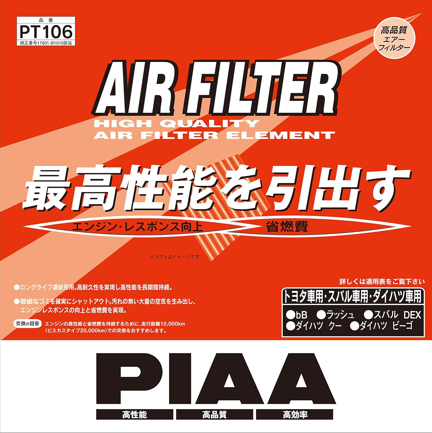 Amazon Piaa エアーフィルター 1個入 トヨタ スバル ダイハツ車用 Dex ビーゴ 他 Pt106 エアフィルター 車 バイク