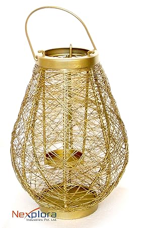 Nexplora Industries Decorative Bird Nest Shaped Lantern Tealight Candle Holder (Golden)