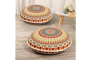 LOVMOC 32 inches Meditation Floor Cushion for Adults, 2 Pack Round Large Thick Floor Pillow, Memory Foam Filling, Orange