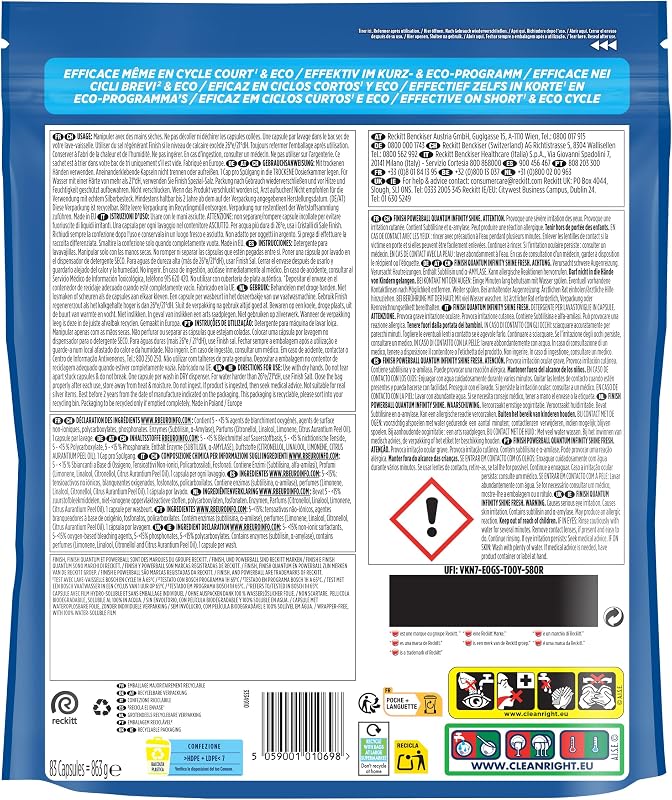 Quantum Infinity Shine Pastilles Lave-Vaisselle, Elimine Les Taches Tenaces, 83 Capsules