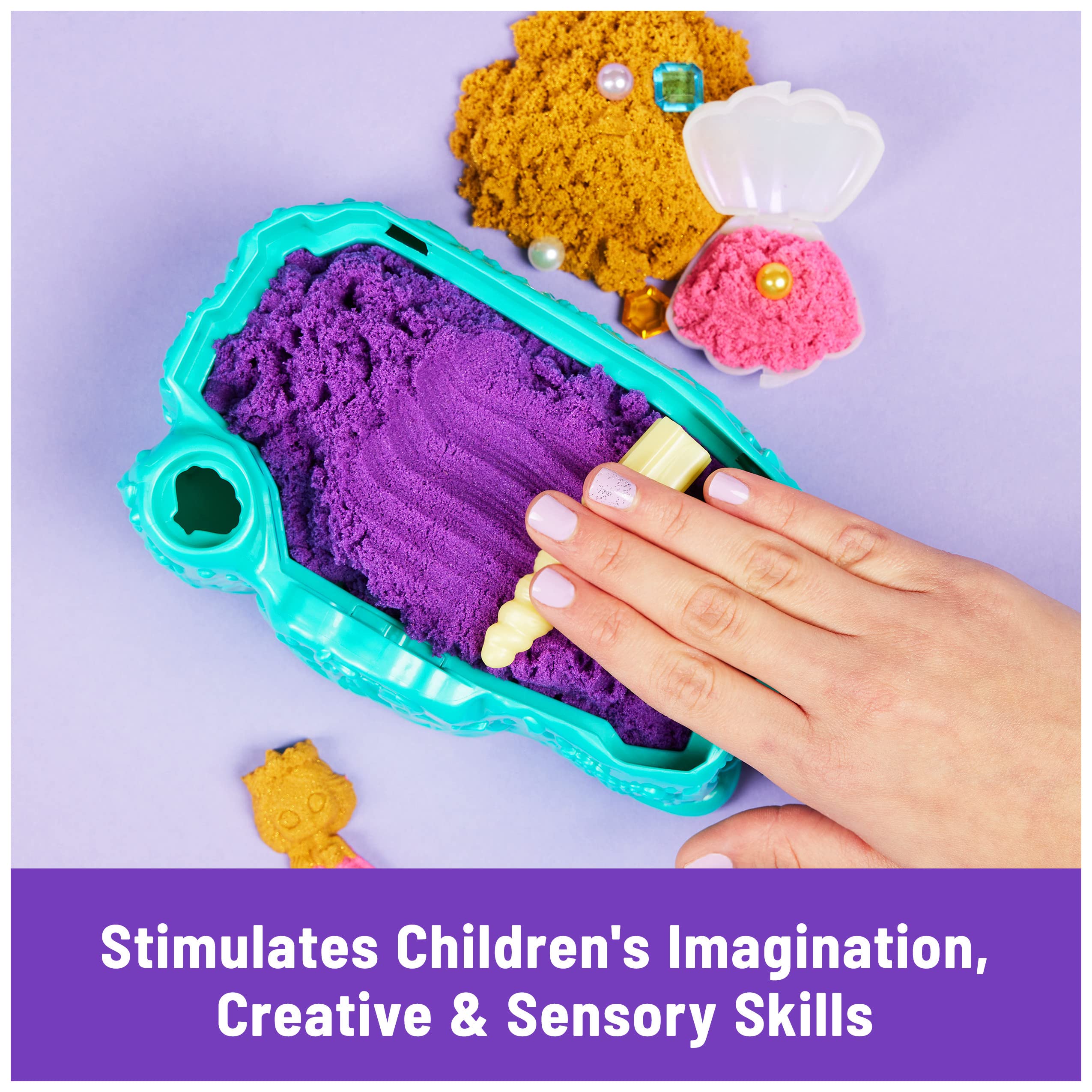 Kinetic Sand Mermaid Crystal Playset, Over 1lb of Play Sand, Gold Shimmer Sand, Storage and Tools, Sensory Toys for Kids Ages 3 and up