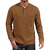 VOGSTART Mens Waffle Fleece-Lined Henley Shirts Heavyweight Thermal Long Sleeve Casual Knit Pullover (S-XXL)