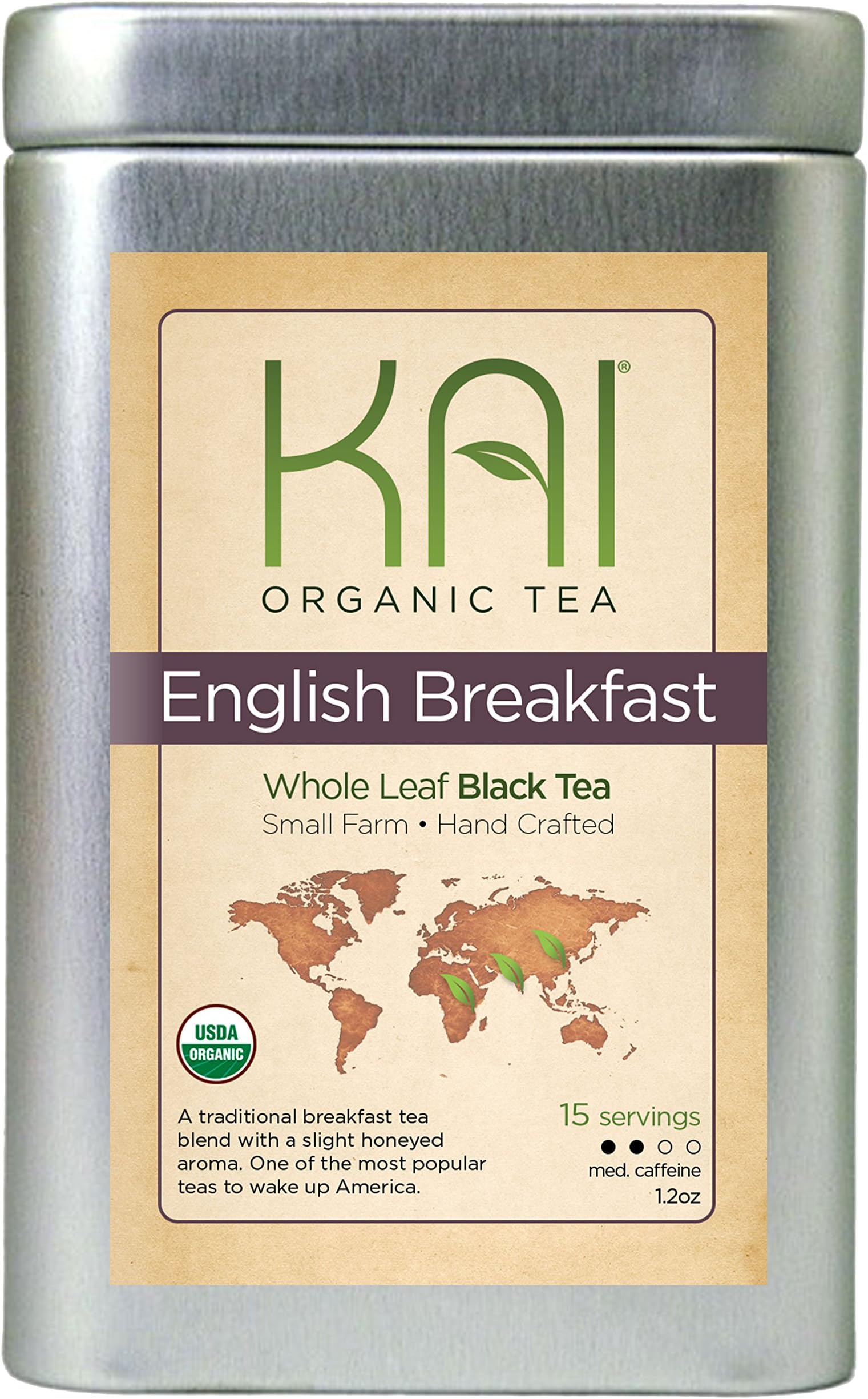 Organic English Breakfast Tea, Loose Leaf Tin, Kai Organic Tea (1.2ounce)