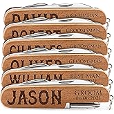 Set of 6 - Personalized Groomsmen Gift for Wedding, Custom Multitool, Groomsmen Proposal Gift, Solid Wood Laser Engraved Mult