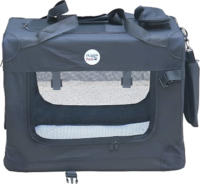 HugglePets Foldable Fabric Pet Crate Carrier Large 70 x 52cm Black