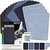 KING MOUNTAIN Iron-on Repair Patch 20 Pcs Pack,Denim Patches for Jeans Kit 3" by 4-1/4", 100% Cotton Denim Iron-on Repair Patch,Jeans and Clothing Repair and Decoration Kit (Five Color)