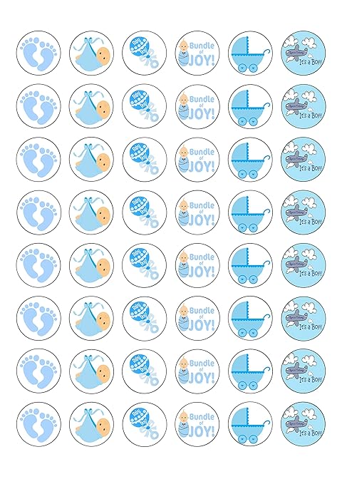 48 Edible Wafer Paper Gorgeous Baby Boy Shower Cake Toppers