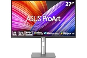 ASUS ProArt Display 27” 4K HDR Professional Monitor (PA279CRV) - IPS, UHD (3840 x 2160), 99% DCI-P3/Adobe RGB, ΔE < 2, Calman Verified, USB-C PD 96W, DisplayPort, Daisy-Chain, Ergonomic, 3yr Warranty