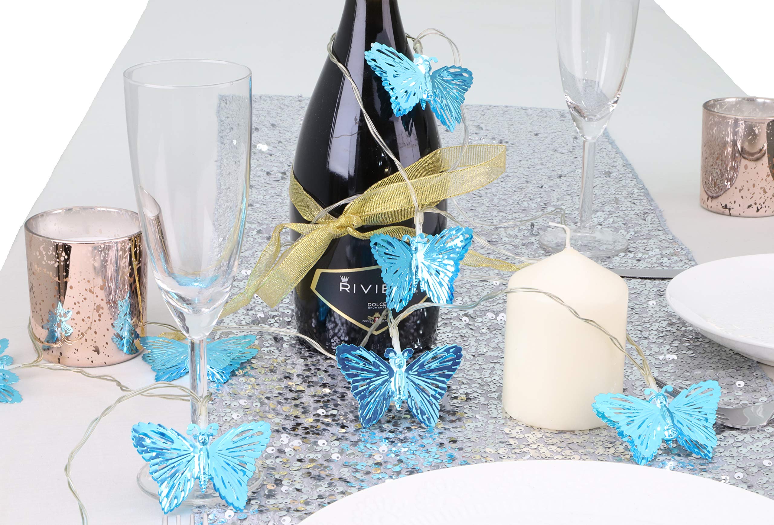 Christmas Concepts® 10 White Battery Operated LED Lights with Shades - Christmas String Lights - Party Lights - Decorative Lighting (Turquoise Butterfly Shade)