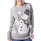 Giggling Getup Ugly Christmas Sweater with Light, LED Ugly Christmas Sweater for Women Men Kids 2025 Snowman(Gray)