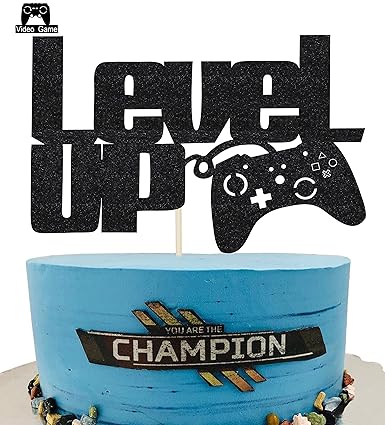 Amazon Com Kapokku Level Up Video Game Cake Toppers Happy Birthday Party Favors Supplies Baby Boy Birthday Cake Decoration Party Decorations Toys Games