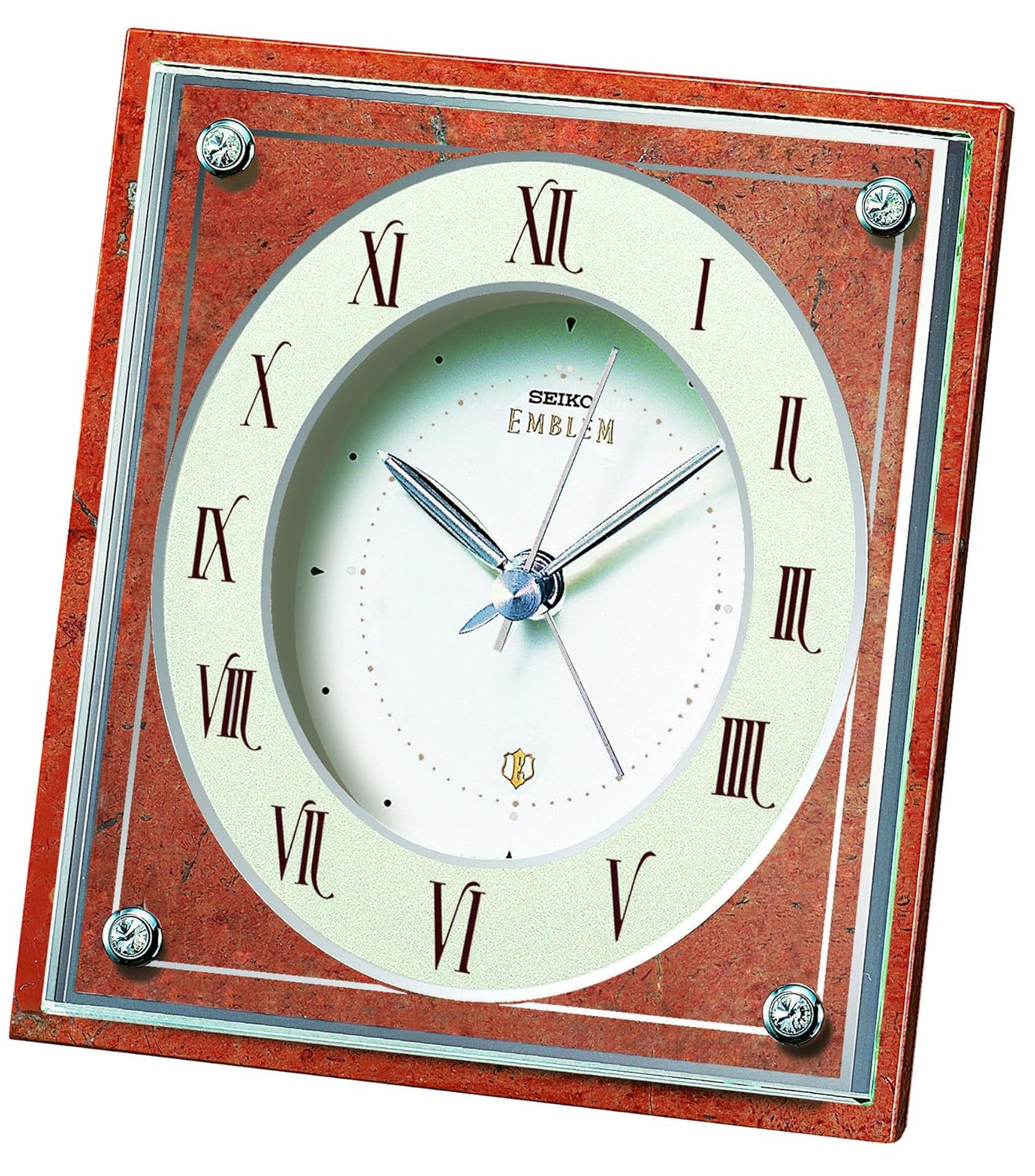 Seiko Emblem Brown Marble Quartz Battery Mantle Mantel Clock AHR591H