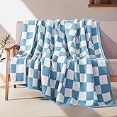 Elegant Comfort Premium Checkered Reversible Throw Blanket - Ultra Soft and Lightweight, Luxury Knitted Breathable Fleece for Couch, Bed, Sofa - Warm Velvet Fluffy Throw, 50 x 70 Inch, Aqua