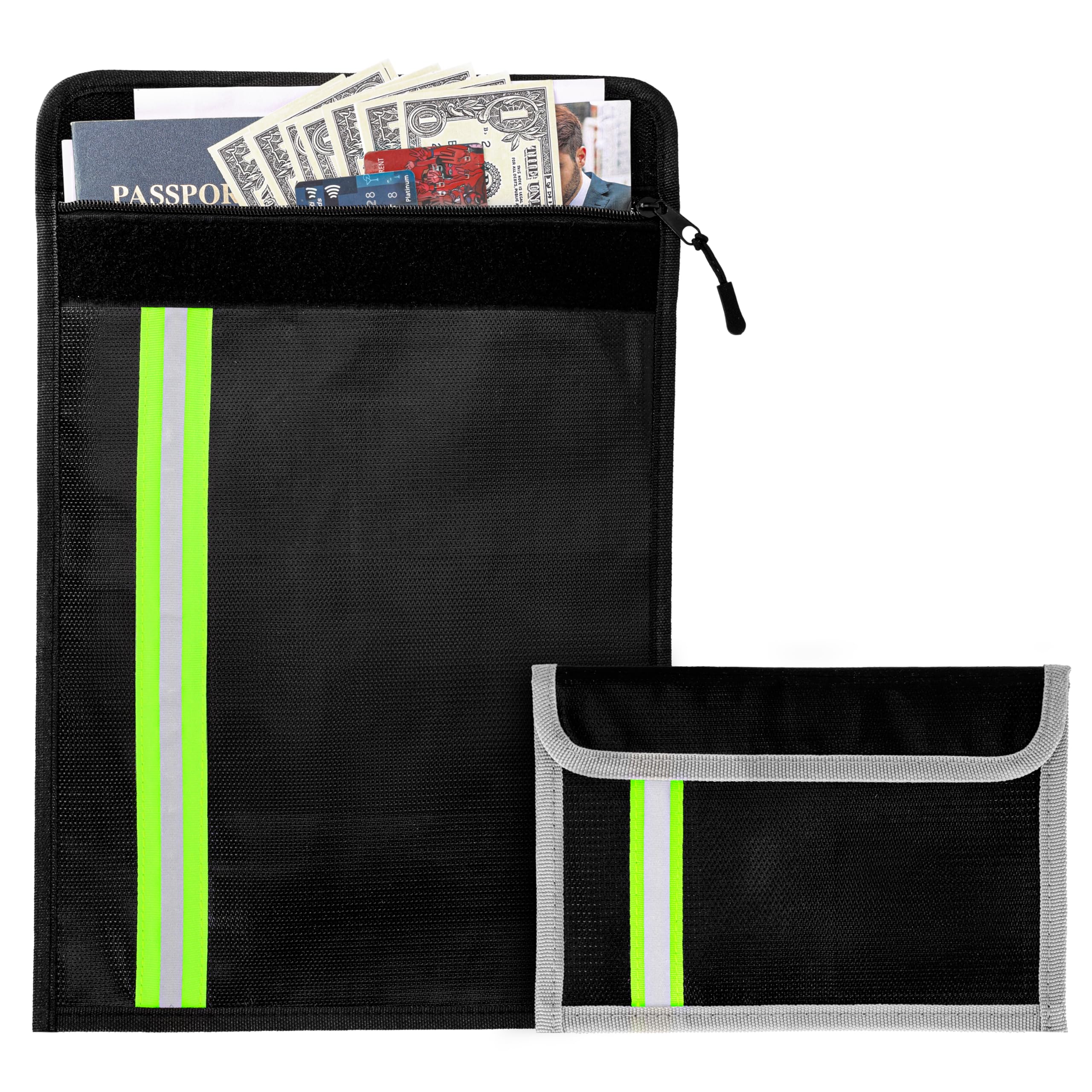 Belle Vous Fireproof Document Bags (2 Pack) - Waterproof & Fireproof Safe Organizer Pouch for A5 & A4 Documents, Jewelry, Money, Cash, Passport & Files - Silicone Coated with Zipper Closure