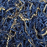Outus 1 lb Blue Gold Crinkle Cut Paper Shred Filler Metallic Shredded Paper Confetti Gift Boxes Basket Crinkle Papers Filler Pack Shredded Tissue 250 Anniversary Birthday Graduation USA Gift Wrap