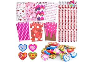 JOYIN 28 Packs Valentine Themed Notepad, Pencil and Eraser for Kids and Adults School, Party Favor Stationery Sets, Gift Set Classroom Exchange Toy