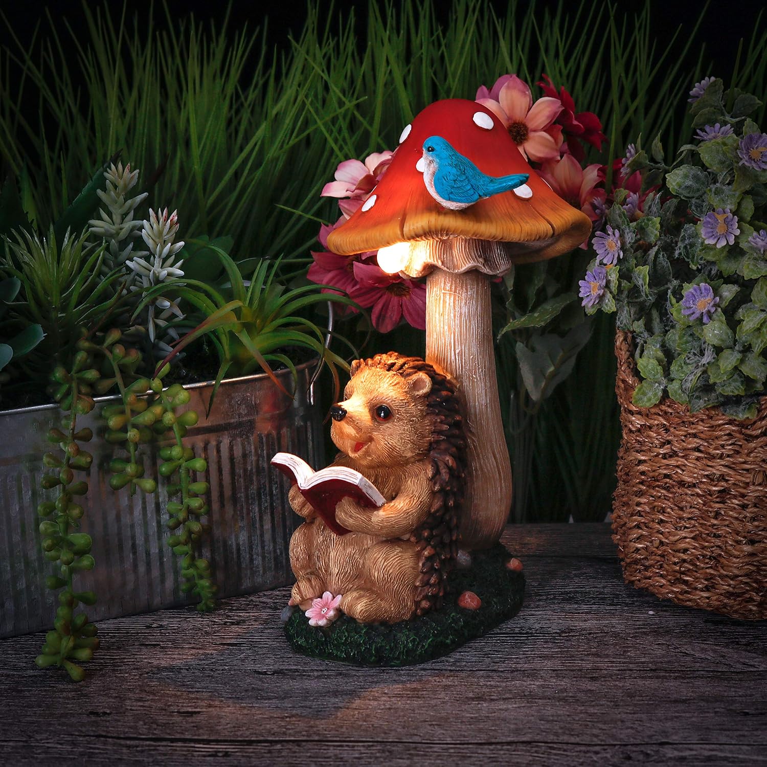 TERESA'S COLLECTIONS Garden Ornaments Outdoor, Lovely Hedgehog and Mushroom with Solar Lights - Image 3