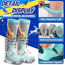 ANTSANG Kids Merino Wool Ski Socks for Girls Boys