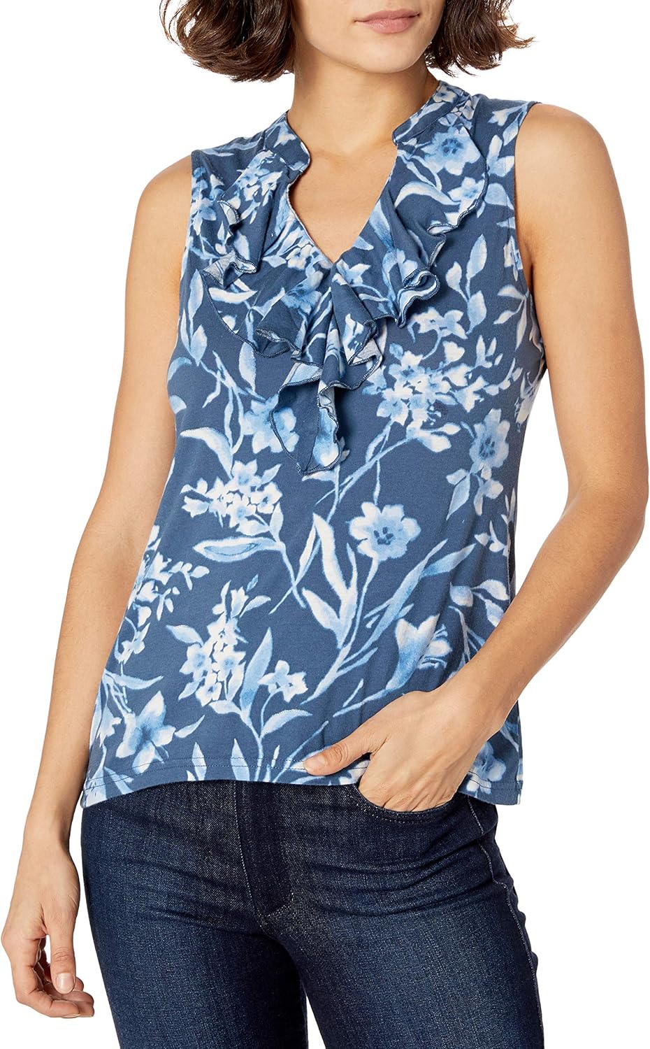 Amazon.com: Chaps Women's Petite Ruffled Cotton Sleeveless Top: Clothing