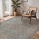 GENIMO 9x12 Area Rugs for Living Room, Machine Washable Non Slip Vintage Rugs, Low Pile Lightweight Chenille Print Rug for Bedroom, Dining Room, Home Office, Grayish Blue