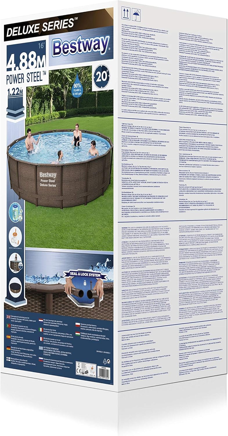 Bestway Piscine Hors Sol Power Steel Effet Rotin Diametre 4 X 122 Cm Filtre A Cartouche Skimatic Bache Echelle Amazon Fr Jardin