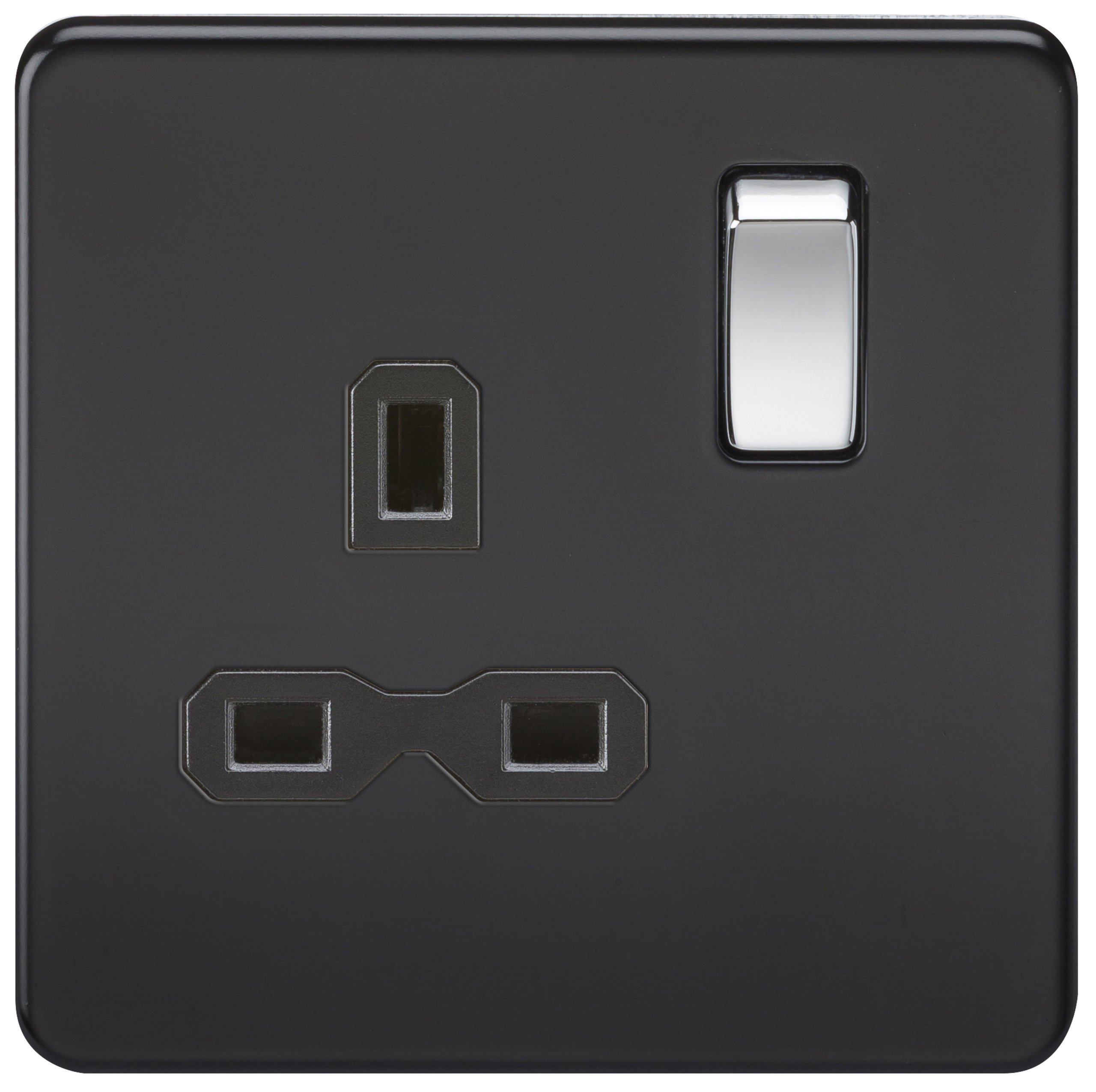 Knightsbridge SFR7000MB Screwless 13A 1G Dp Switched Socket-Matt Black W/Chrome Rocker