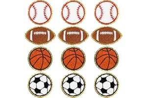X1zuue 12Pcs Ball Sports Chenille Iron on Patches, Kids Football Baseball Basketball Soccer Repair Patches Kit Sew on Embroidered Applique DIY Accessory for Backpack Clothes Pants Hats Jeans