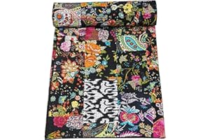 Marubhumi Indian Traditional Pure Cotton Patchwork Quilt, Paisley Print Kantha Quilt Multi Color (Multicolor-23, Queen (90"x 108"))