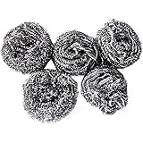 Powerful Dishwashing Metal Scouring Pads Set of 5 - Removes Grease, Oil Completely from Plates, Cups, Glassware, Baking Tins - Long Lasting Satisfaction Guaranteed!