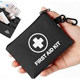 Prelady Mini Black Travel Care Kit, 35pcs Water Resistant Portable Storage Bag with Cotton Sticks &amp; Adhesive Strips for Car Camping Hiking Daily Outdoor