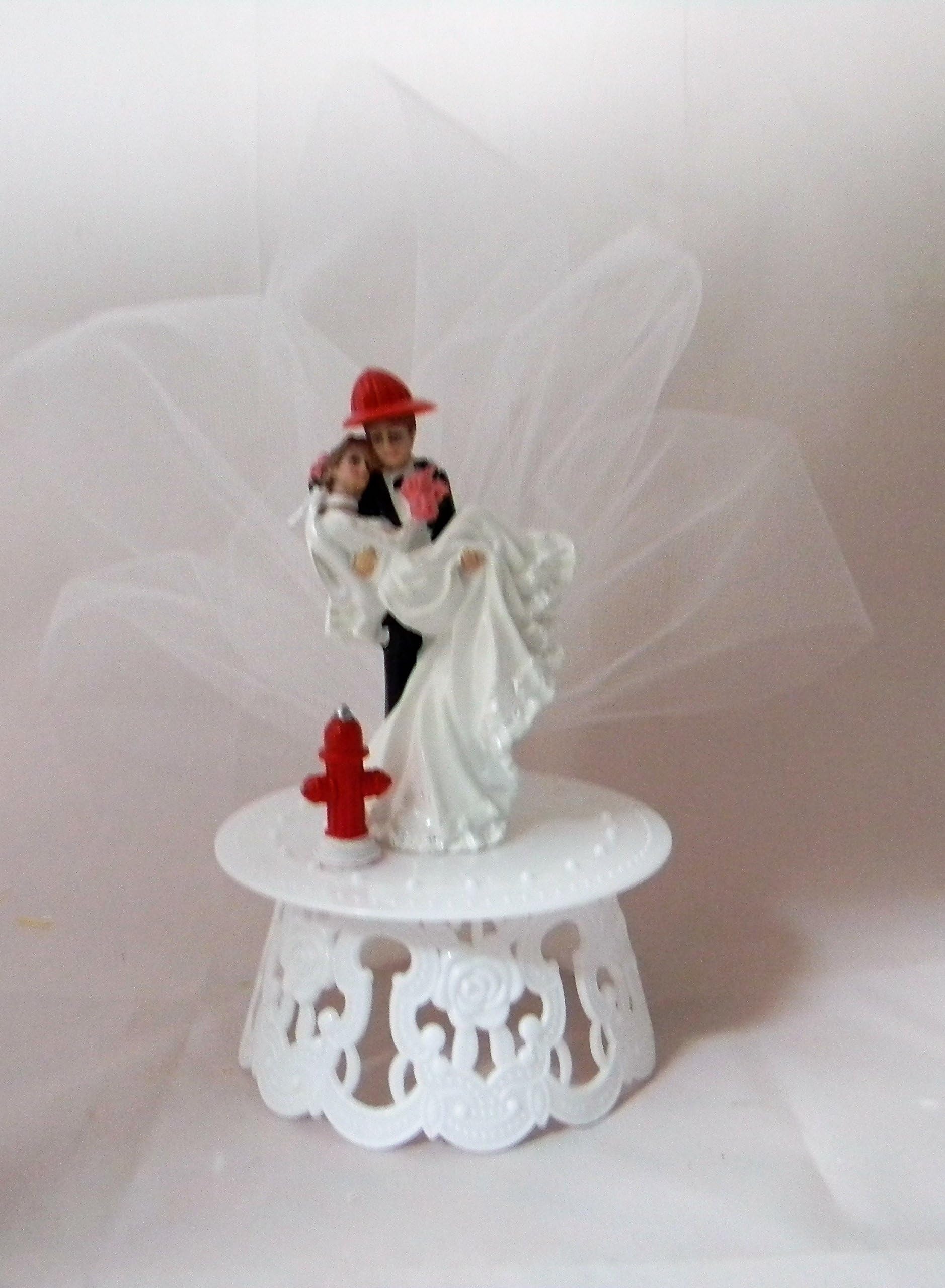Wedding Party Reception Fireman Groom and Bride Cake Topper
