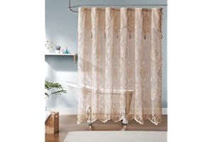 Warm Home Designs Golden Linen Lace Shower Curtain 72 x 72 with Attached Valance & 7 Tassels. Luxury Farmhouse Shower Curtains for The Bathroom or Boho Shower Curtains for Bathroom. LAU Linen 72"
