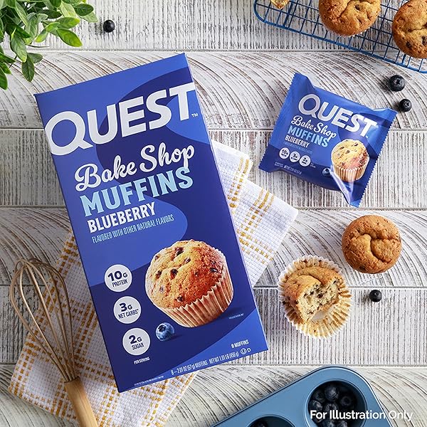 QUEST NUTRITION BLUEBERRY MUFFIN, 10G PROTEIN, 3G NET CARB, 2G SUGAR, PROTEIN SNACK, 8 COUNT