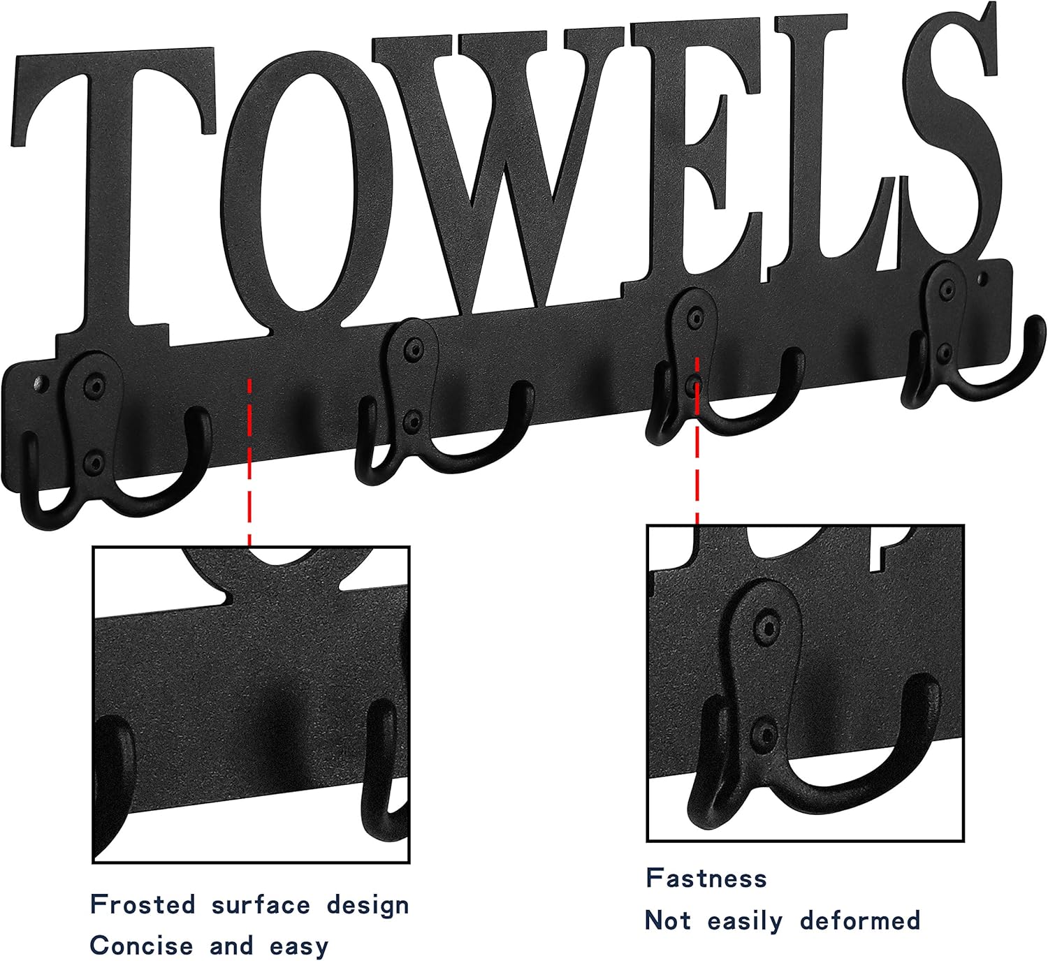 Towel Rack 8 Hooks Towel Holder & Organizer Wall Mount Towel Holder Black Sandblasted Robe Hooks Rustproof and Waterproof for Bathroom Towels, Robes, Kitchen Storage Organizer Rack, Clothing: Home & Kitchen