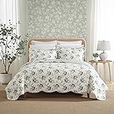 Laura Ashley - Twin Quilt Set, Elegant Lightweight Bedding with Matching Sham(s), Super Soft and Cozy Home Decor (Portland Floral Green, Twin)