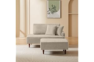 KHSDJSRUY Upholstered Chaise Lounge Chair Indoor with Ottoman Boucle Chaise Lounge Fluffy Reading Chairs for Office Living Room Bedroom Relaxing (Camel)