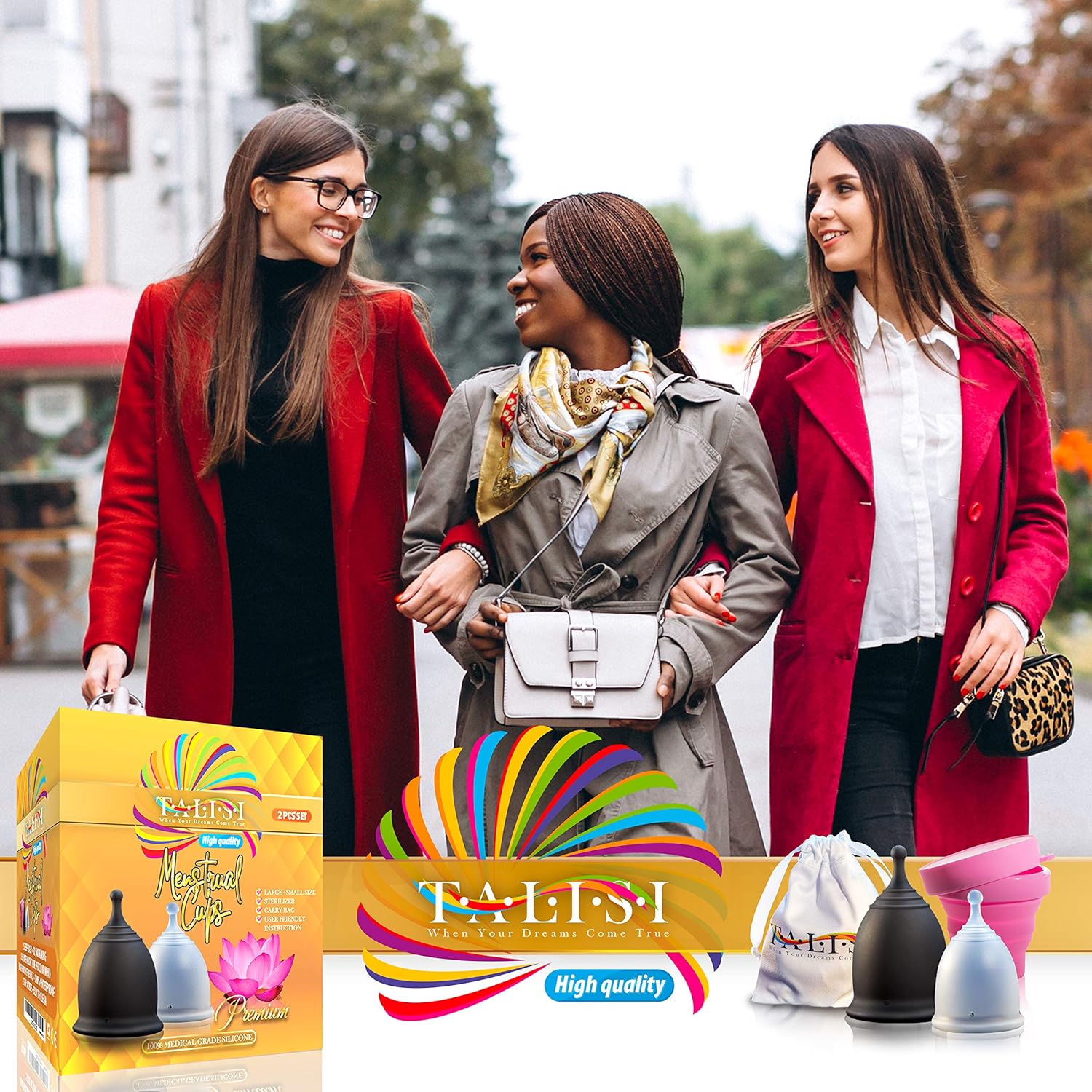 Talisi Reusable 2 Menstrual Cups - Period Cup Set for Women with Collapsible Sterilization Cup and Travel Bag - Feminine Menstruation Alternative to Tampons - Regular and Heavy Flow: Health & Personal Care