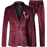 MAGE MALE Men's 2 Piece Velvet Suit One Button Tuxedo Slim Fit Luxurious Blazer Party Dinner Jacket & Pants