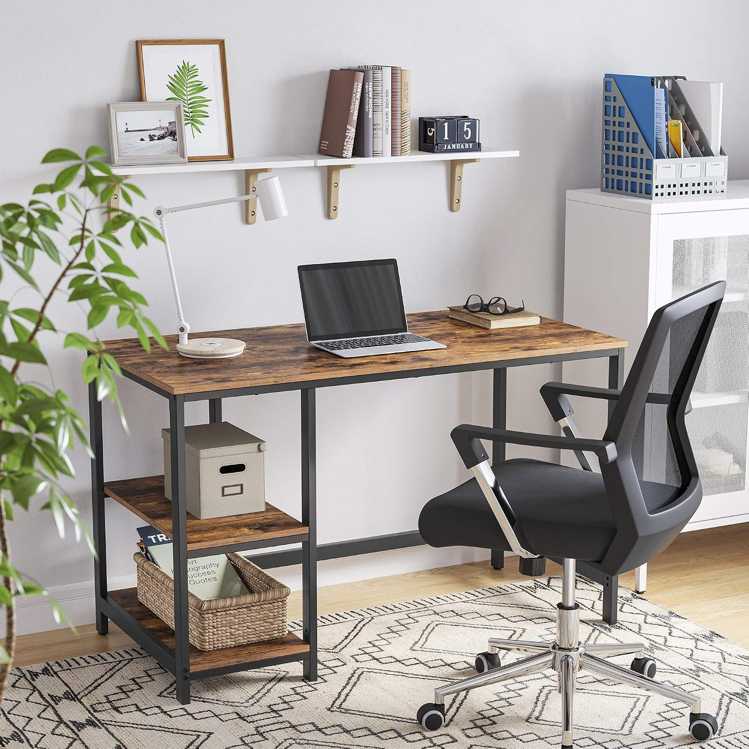 VASAGLE Computer Desk, Writing Desk with 2 Shelves on Left or Right, Work Table for Office Living Room Steel Frame - Image 4