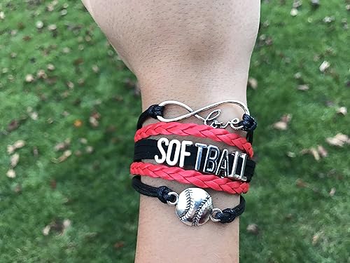 Softball Charm Bracelet (Black/Red) Bracelets for teen Girls - Main Image