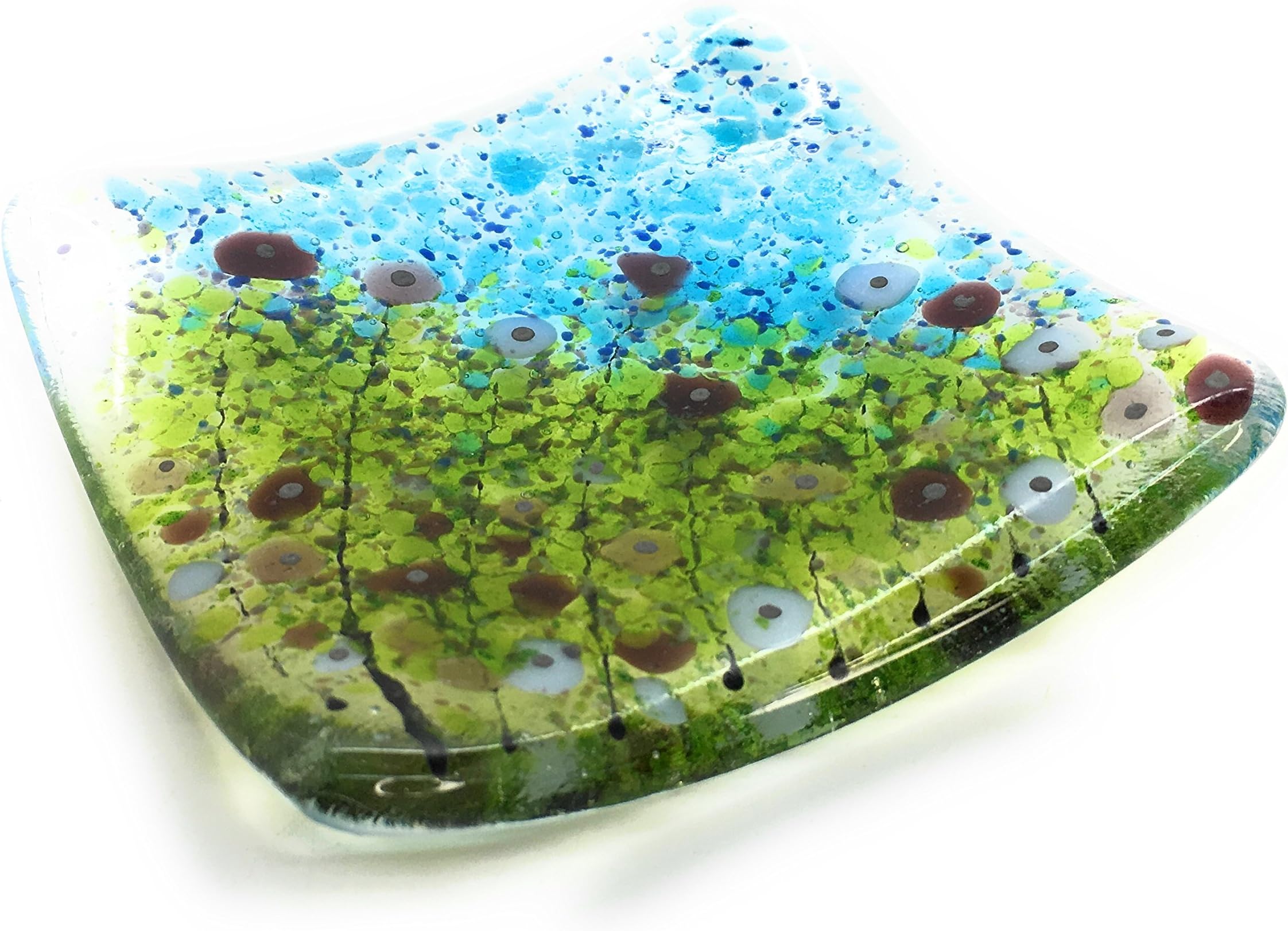 Lavender Garden fused glass trinket dish bowl - purple, plum & lilac flowers - handmade in UK - Mothers Day, Birthday, Teachers gift