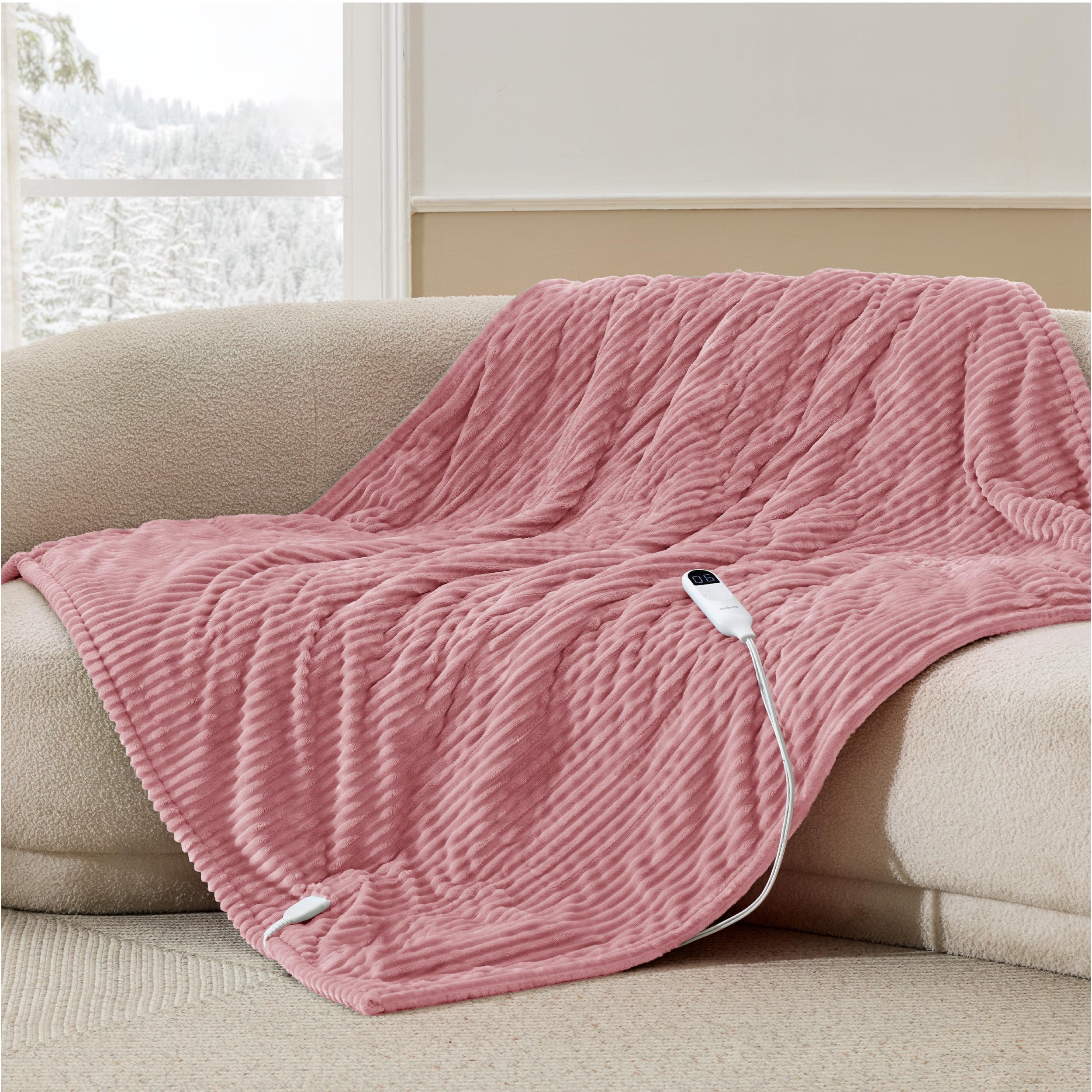 Photo 1 of ***FACTORY SEALED***Bedsure GentleSoft Heated Blanket Electric Throw - Soft Ribbed Flannel Electric Blanket, Heating with 4 Time Settings, 6 Heat Settings, and 3 hrs Timer Auto Shut Off (50x60 inches, Pink)